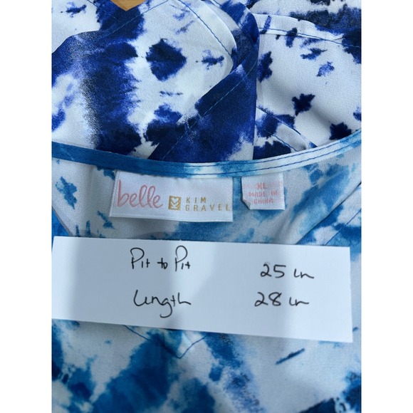 Belle by Kim Gravel Blue Tie Dye Kaftan Poncho Top XL V-Neck Kimono Sleeve XL - Picture 3 of 6